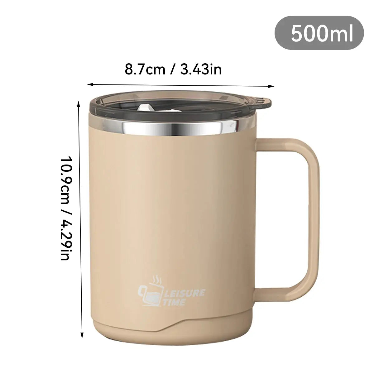 Double Wall Insulated 304 Stainless Steel Coffee Mug With Handle Leak Proof 500ml 16oz Drinkware For Adults And Students