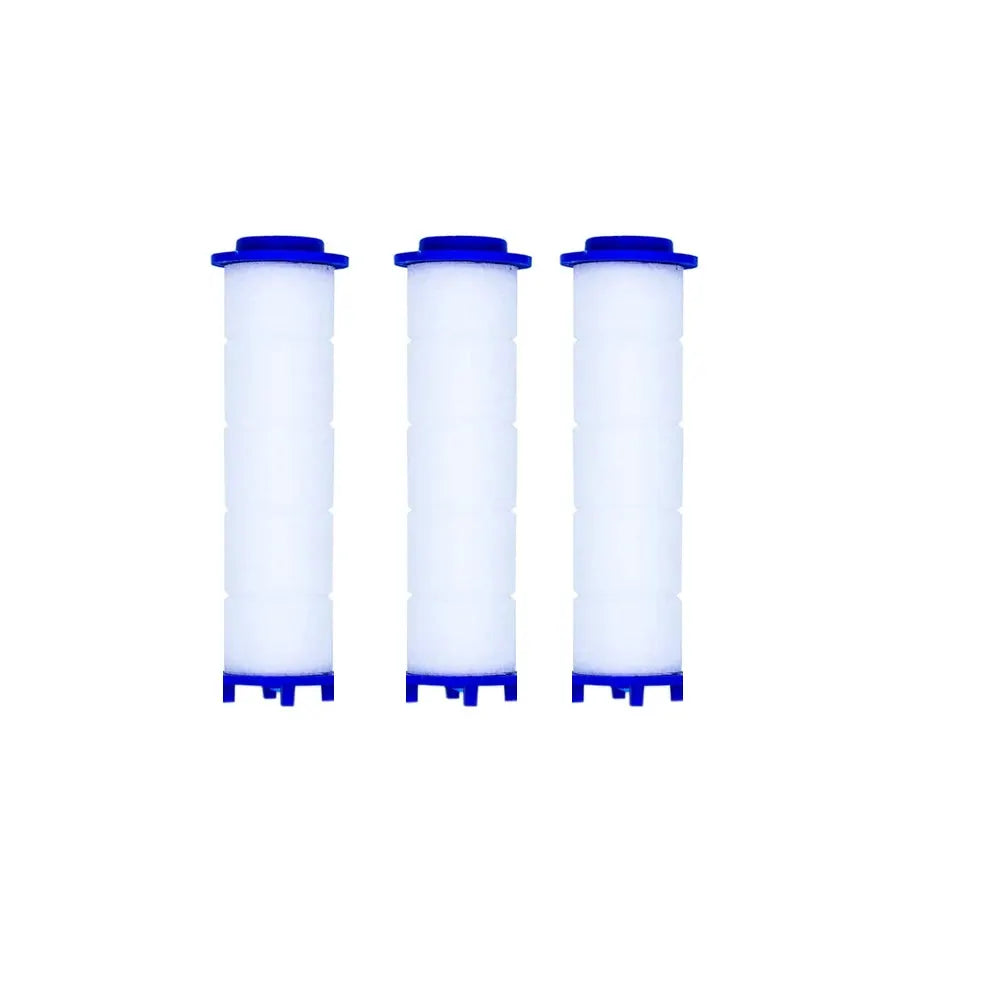 3-pack white filter cartridges with blue ends for a 5-mode pressurized shower head from Simples Market