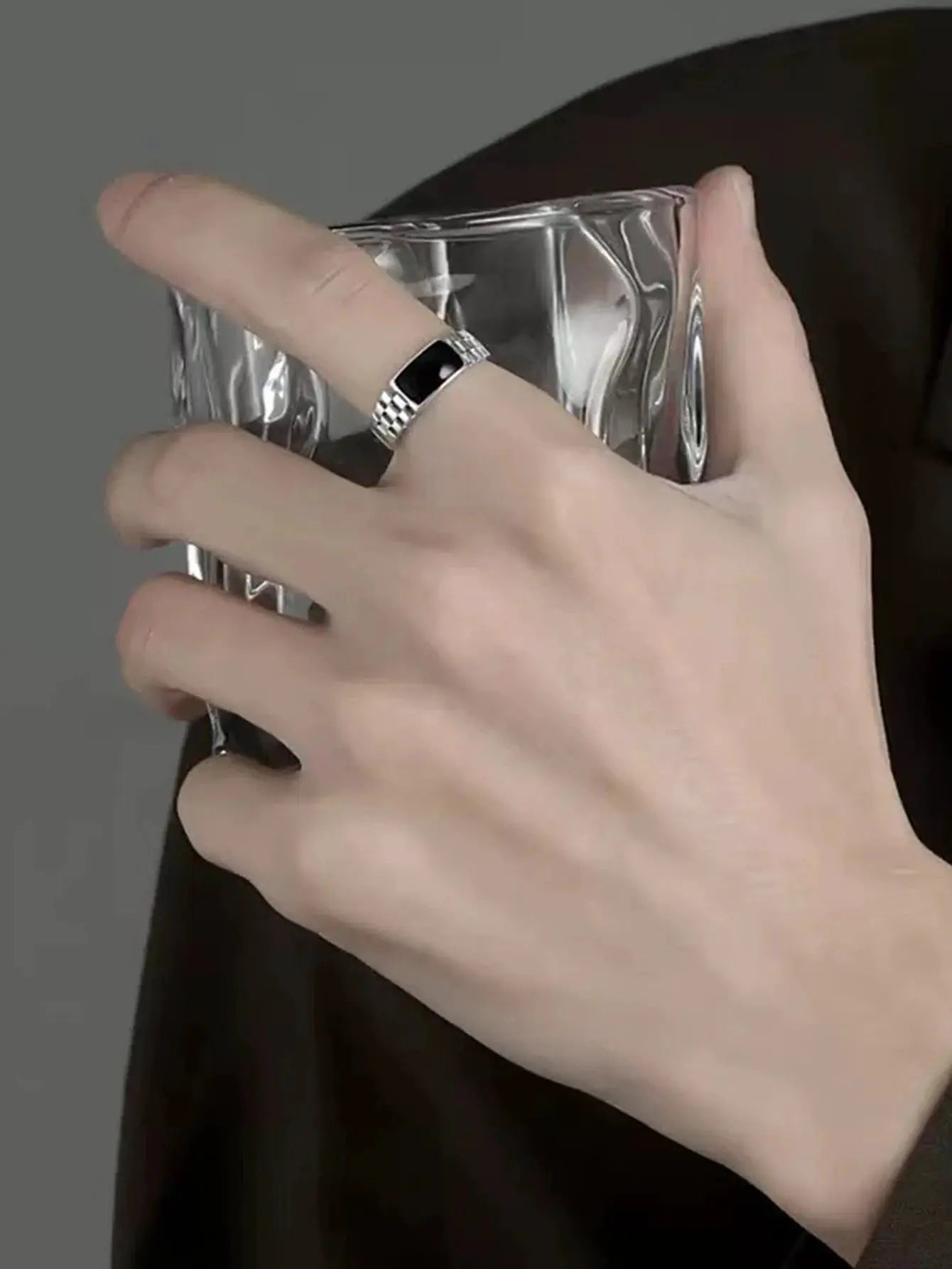 TOMI men's watch ring in silver with a black square dial