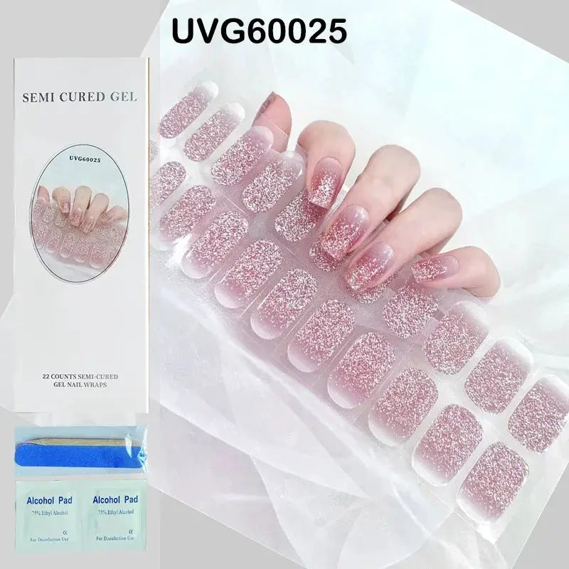 NailLux Semi Cured Nail Wraps For 16 To 20 Tips Easy Full Cover Adhesive Press On Nails Gel Finish UV LED Compatible