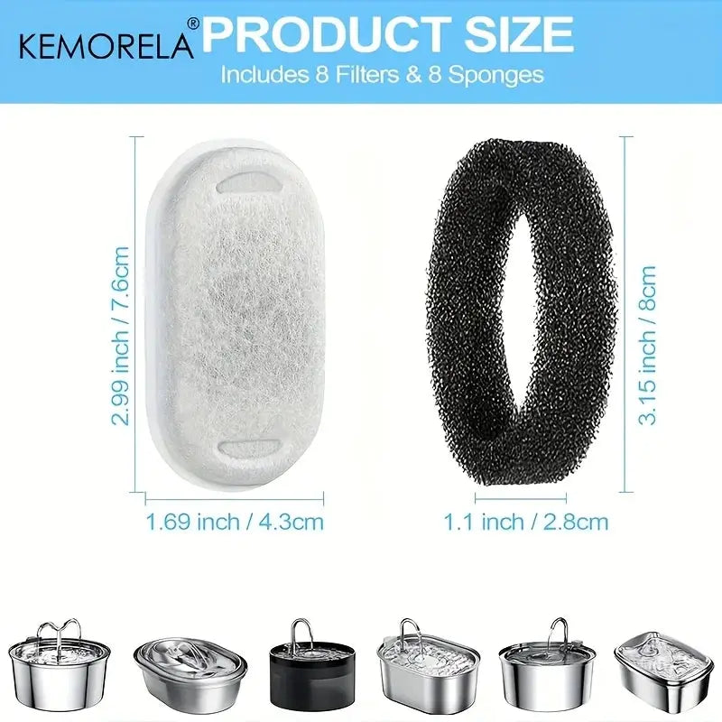 12 Or 15 Pack Cat Water Fountain Activated Carbon Sponge Filters For Stainless Steel Pet Water Dispenser