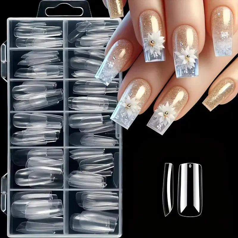 NovaNail Transparent 120 Piece Acrylic Press On Nails Set Mixed Coffin Almond Oval Square Shapes For Full Coverage