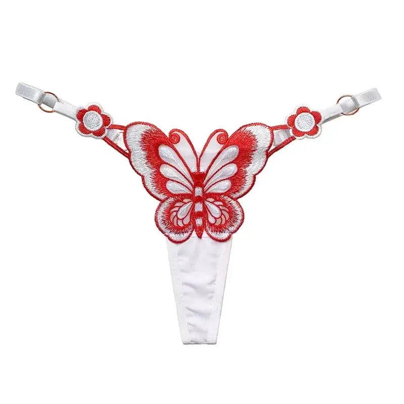 Butterfly Lace Thong for Women by Simples Market; white with red embroidered butterfly front.