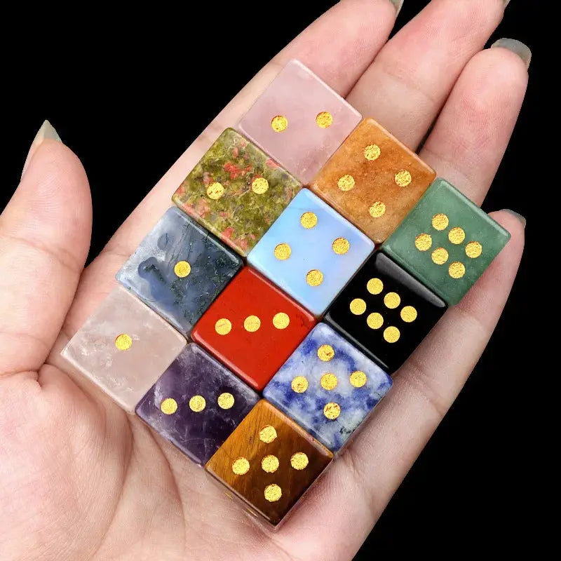 5 Piece Natural Stone Dice Set Amethyst Agate Tiger Eye 1.6cm Each Stone For Tabletop Games Wholesale
