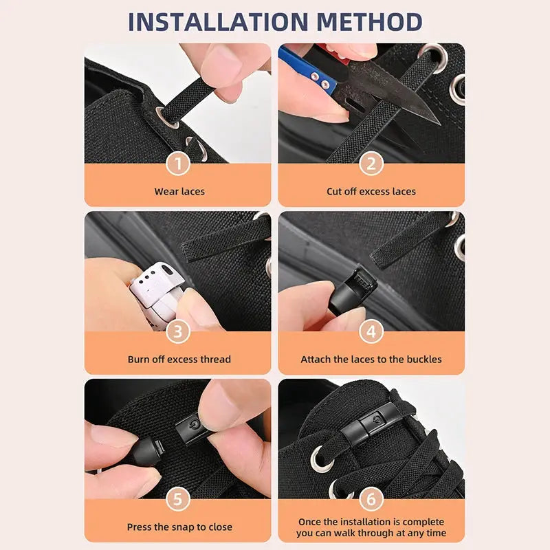 8mm no-tie elastic shoe laces by Simples Market; press-lock buckle, widened flat laces for sneakers.