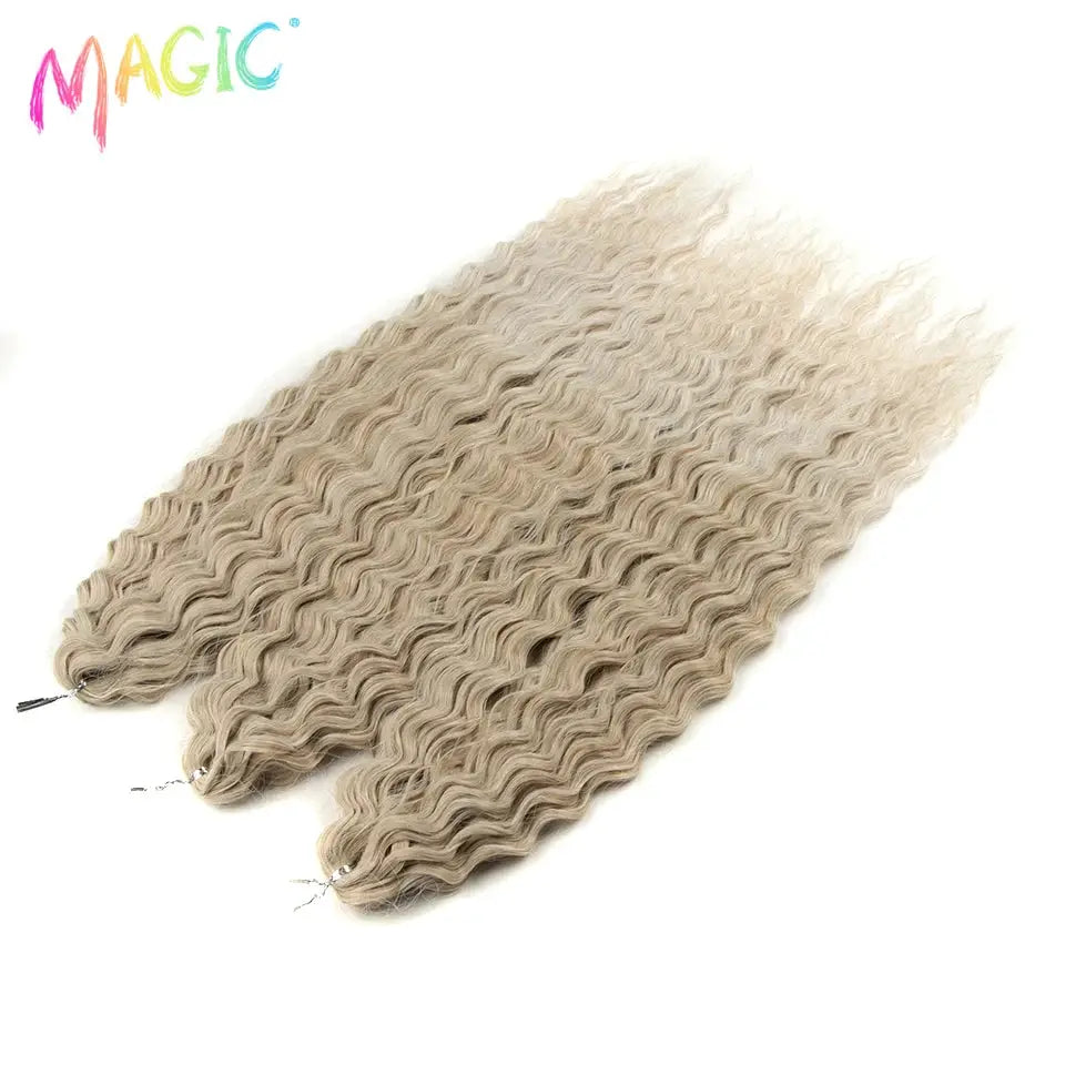 Magic Ariel Curl Water Wave crochet hair extensions in ombre blonde, 22in, deep wave, set of 3 bundles by Simples Market