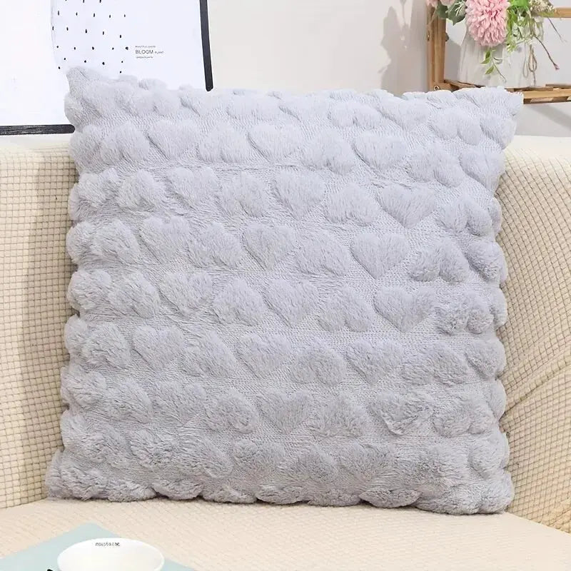 Modern solid color love plush throw pillow cover by Simples Market in light gray for sofa decor