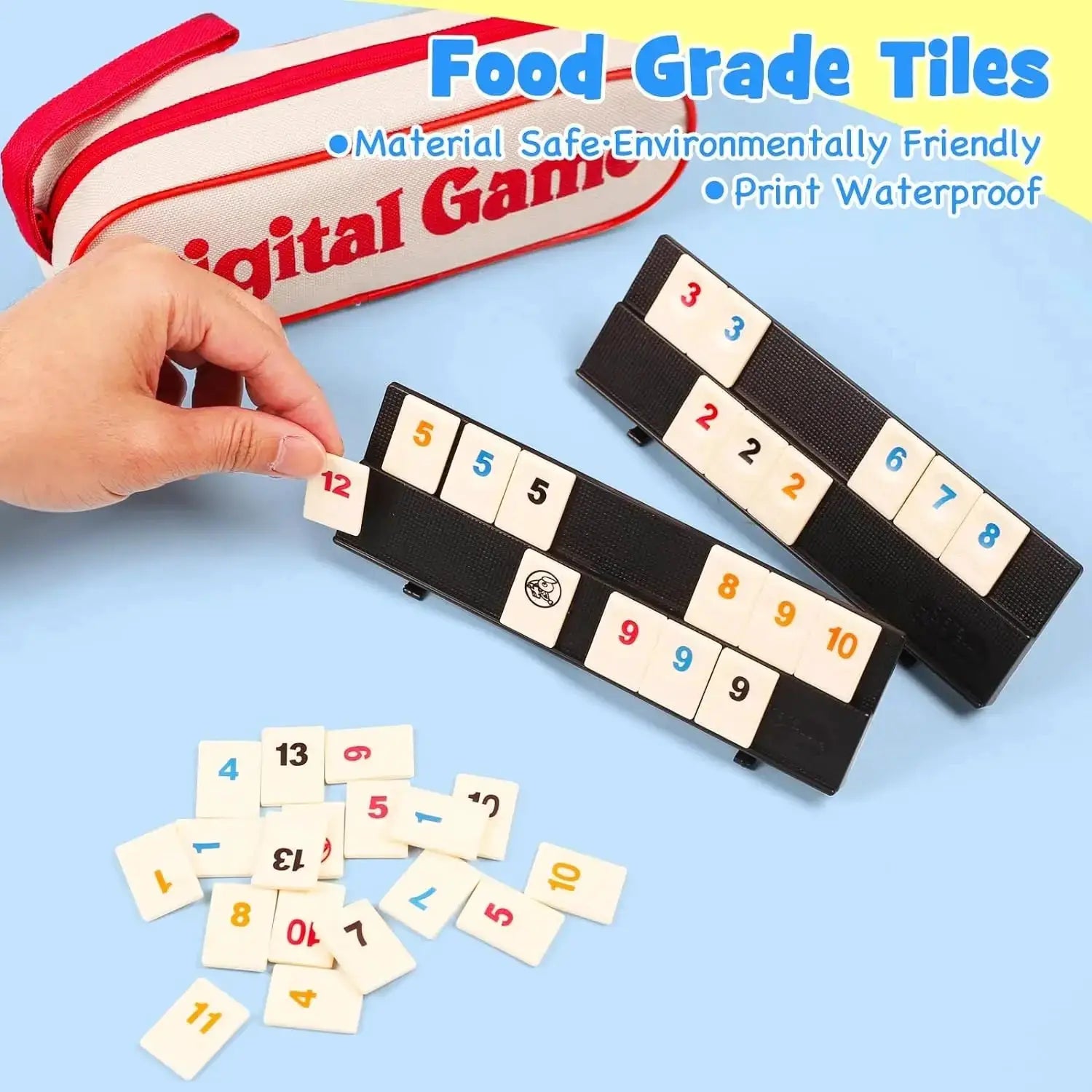 Rummy Cube Game Set With 106 Tiles 4 Racks Portable Case For Travel And Family Fun