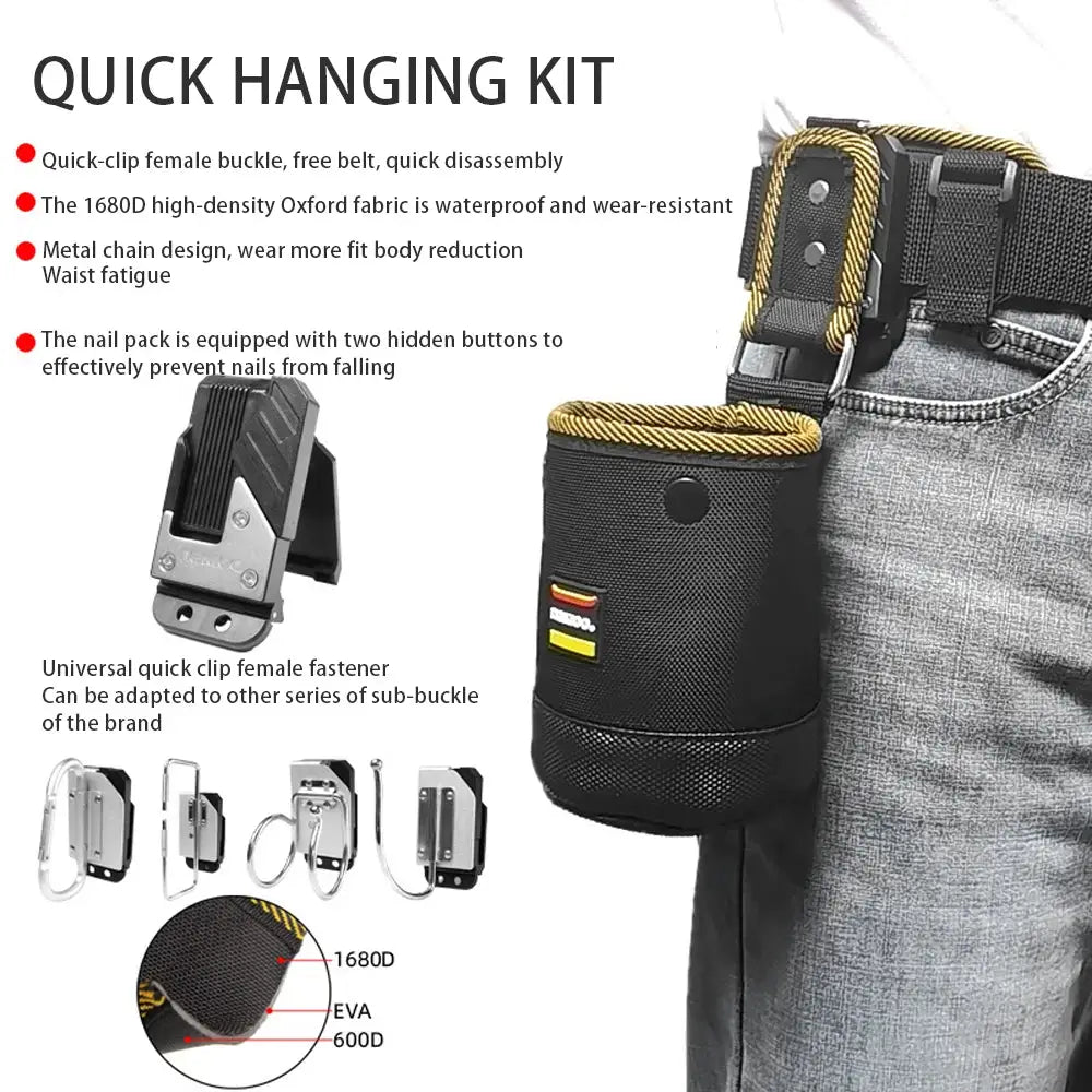 Simples Market 1680D rotatable quick-hanging tool bag, black with yellow rope, for electricians and woodworkers