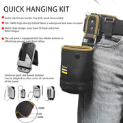 Simples Market 1680D rotatable quick-hanging tool bag, black with yellow rope, for electricians and woodworkers