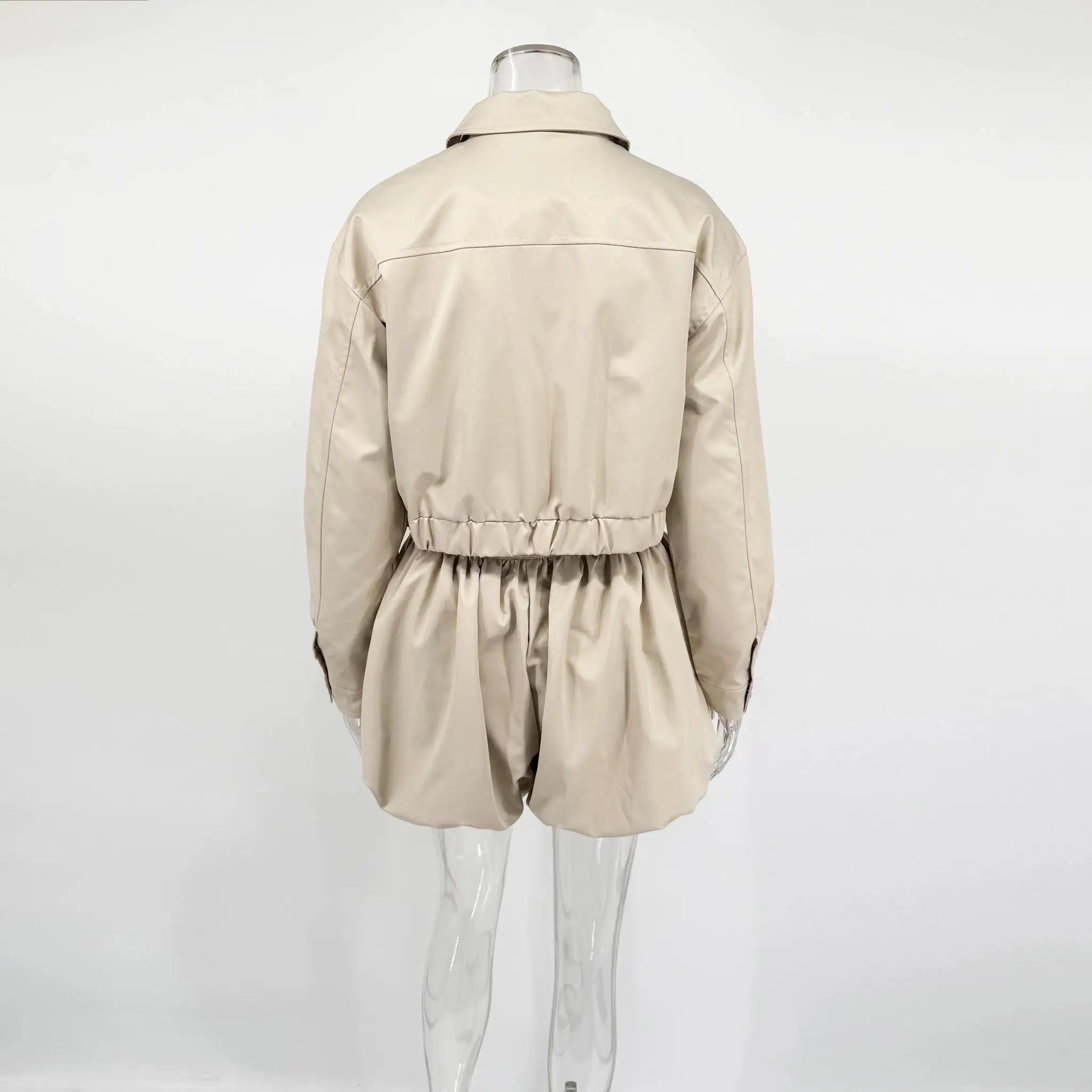 Tuularose Womens Lapel Zip Jacket Two Piece Pleated Shorts Autumn Suit