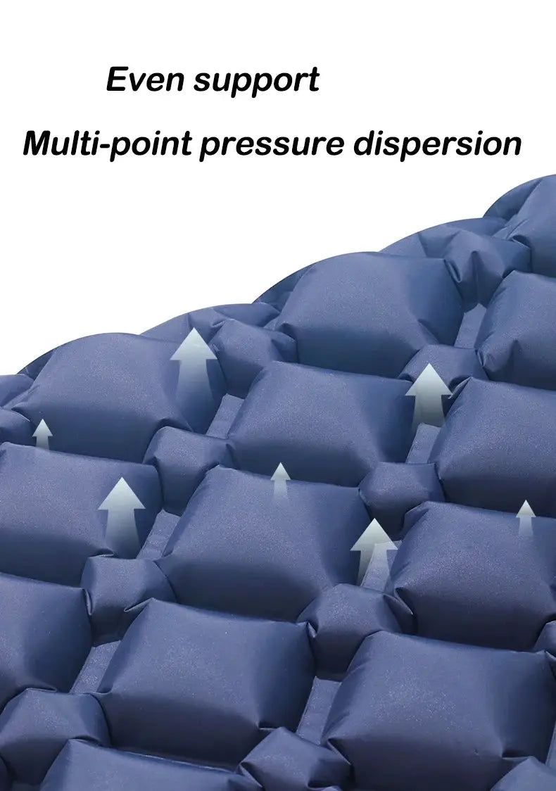 Blue double camping air mattress with hexagonal air cells