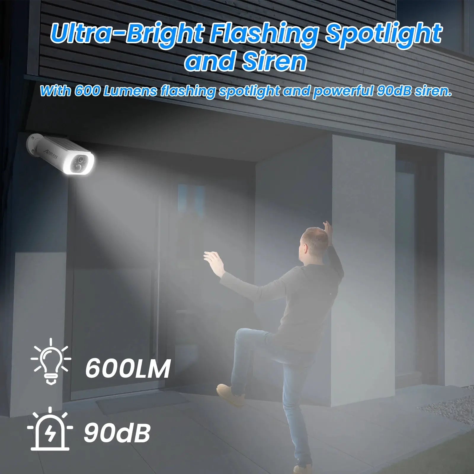 ANRAN outdoor wireless security camera with floodlight, white housing, 600LM light and 90dB siren by Simples Market