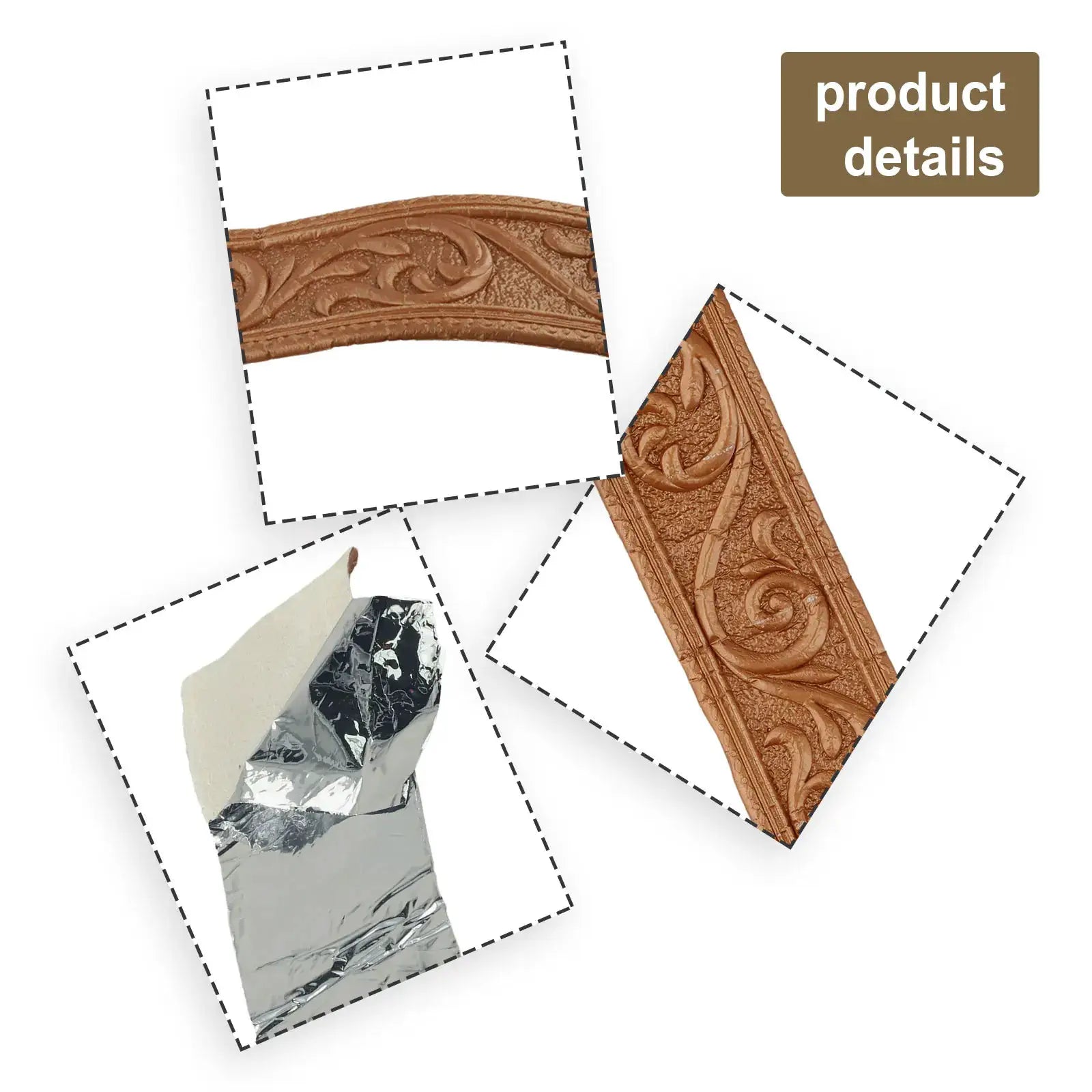 3D wall trim border strips in bronze with embossed pattern; self-adhesive waterproof baseboard wallpaper