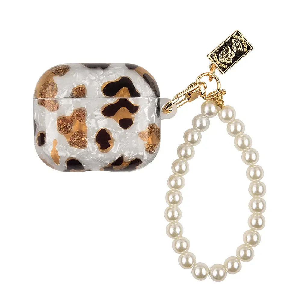 Leopard Girl AirPods Pro Case USB C 1 2 3 4 Soft Silicone Shockproof Cover With Pearl Shell Keychain