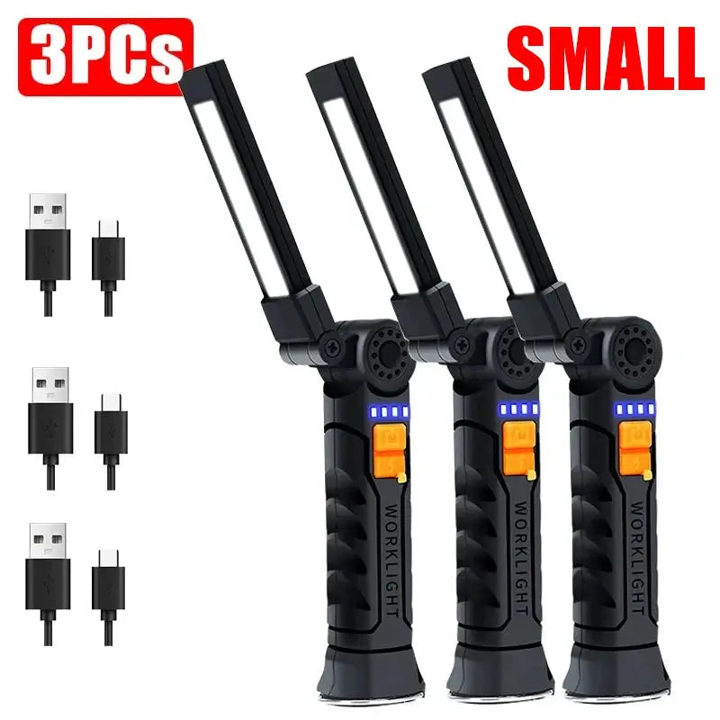 LuminaForge USB Rechargeable COB LED Flashlight Work Light with Magnetic Hook and 360 Degree Rotation