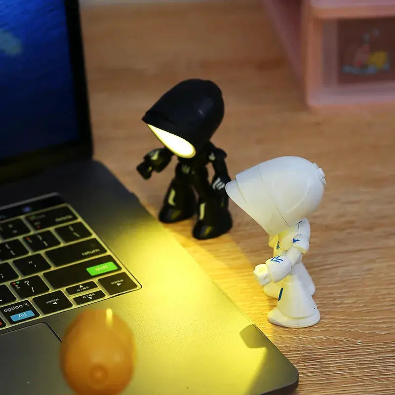 Mini Night Light LED Cartoon Hero Police desk lamp set featuring two figures; white and black by Simples Market