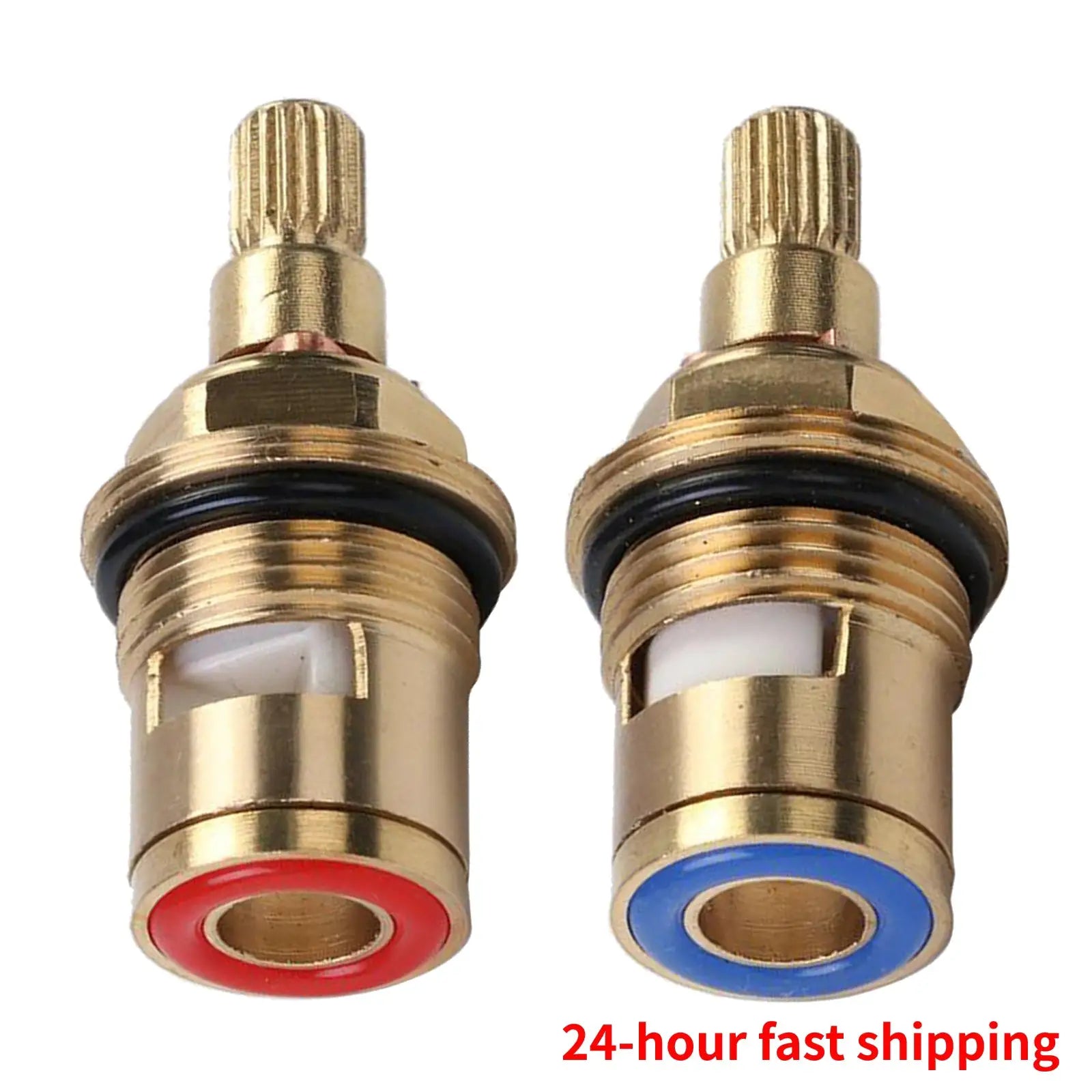 Simples Market 2-pack brass tap valves with ceramic disc cartridges for bathroom faucets, red and blue indicators.