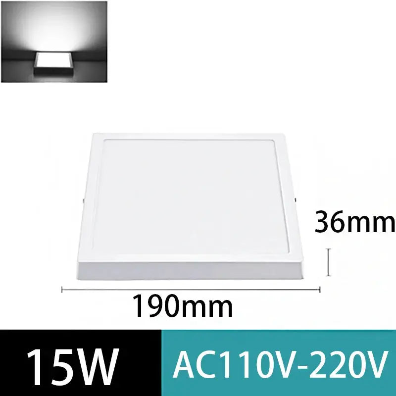 LED ceiling lamp panel, ultra-thin white square 190mm, 15W, AC110-220V