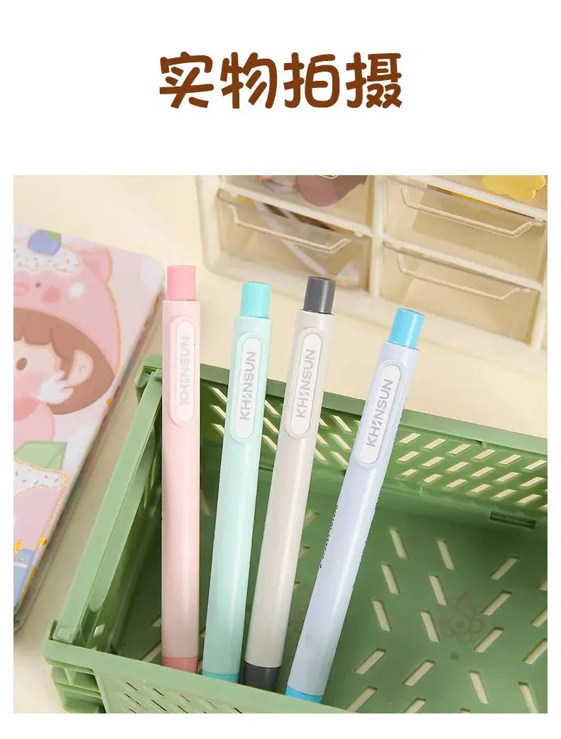 KHANSUN press eraser pens with replaceable cores; 4 pastel pens in pink, mint, gray, blue, Simples Market brand