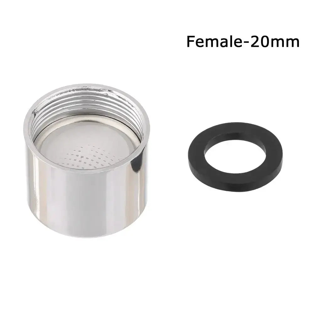 Chrome faucet aerator end diffuser with black gasket, 20mm female thread, water-saving accessory