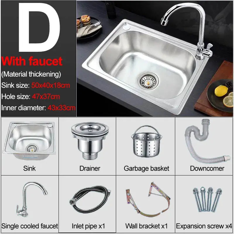 Simples Market stainless steel wall sink set with faucet, brackets and plumbing accessories (8-piece)