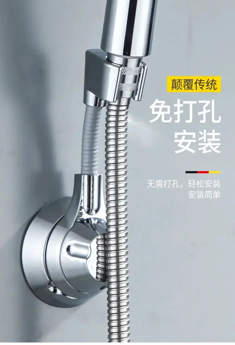 Simples Market chrome suction-cup shower head holder with adjustable bracket and flexible metal hose