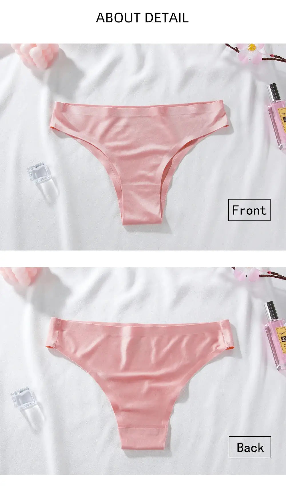 3-pack pink seamless thong underwear for women, T-back style in ice-silk fabric