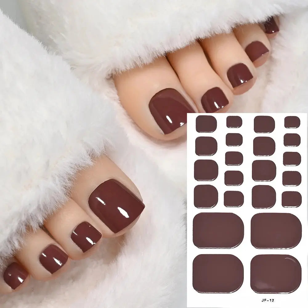 Toenail sticker wraps by Simples Market in burgundy solid color, full-coverage DIY foot decals