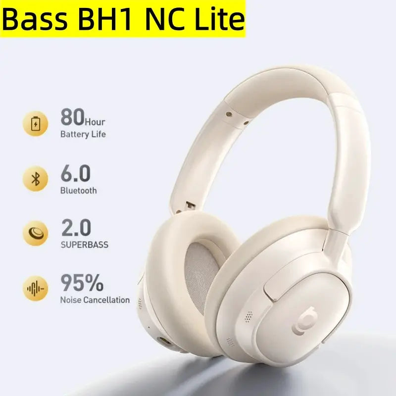 Baseus Bass EH10 NC wireless over-ear headphones in beige with Bluetooth 6.0 and 80H battery life