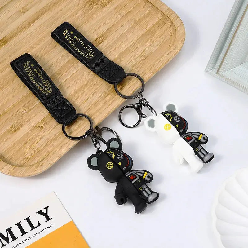 Cute Mechanical Bear Keychain with Durable Plastic Body and Lead Tin Alloy Clasp for Keys and Bags