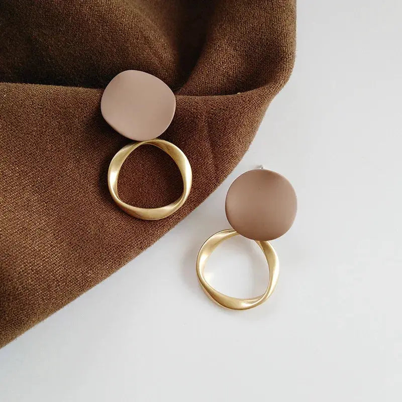 Brown Geometric Round Dangle Earrings Vintage Matte Drop Earrings For Women Girls Student Gifts Jewelry