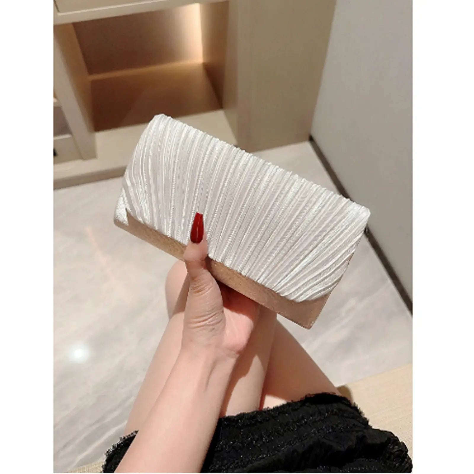 Women evening clutch bag by Simples Market, silver metallic pleated handbag for wedding or party