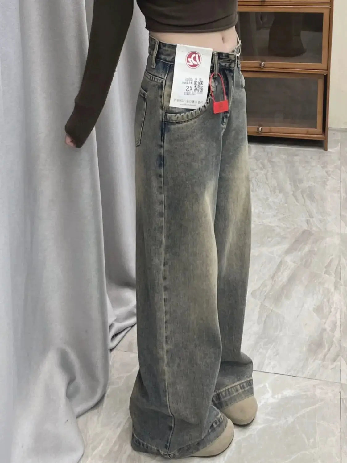 Vintage Wide Leg Jeans for Women Loose Fit Draped Trousers Spring