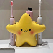 Star-shaped toothbrush holder, yellow ceramic freestanding bathroom organizer for 2 toothbrushes.