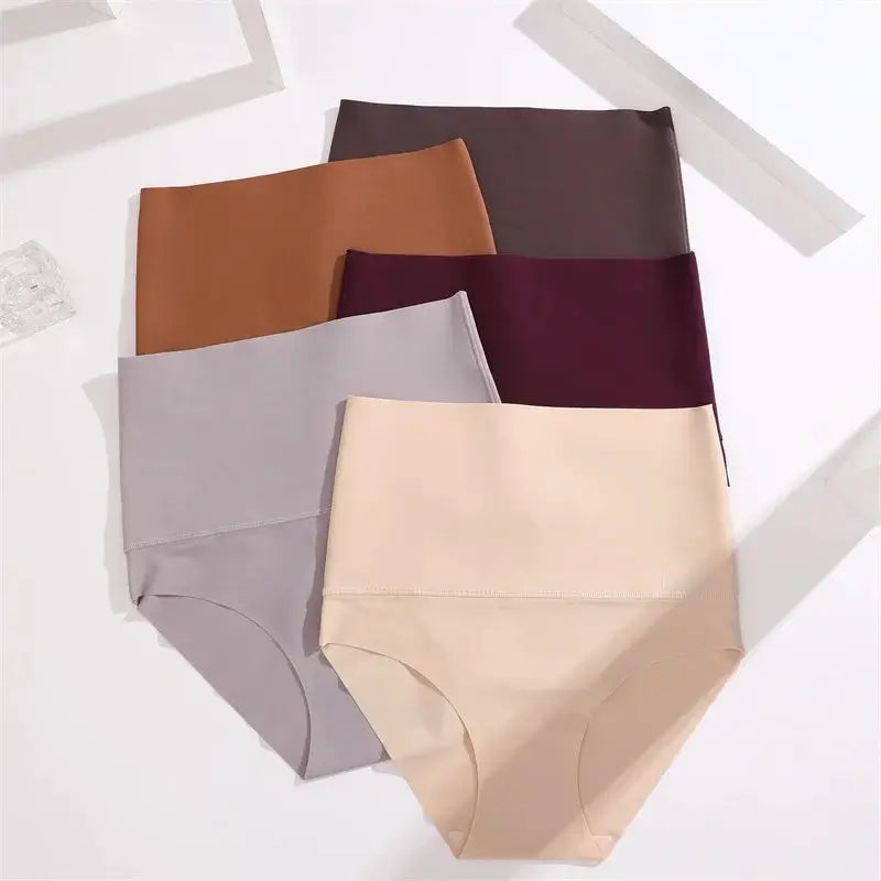 Seamless high-waist shapewear panties by Simples Market; six colors, breathable ice-silk fabric