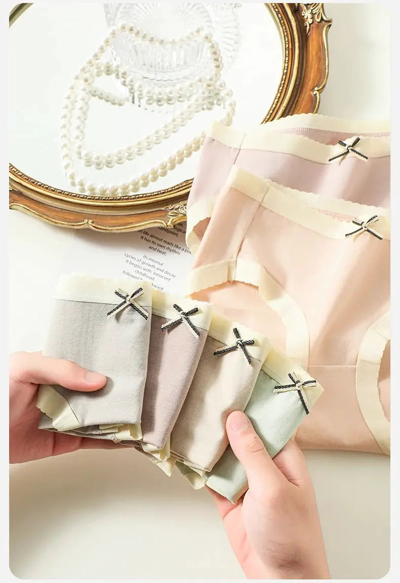 Simples Market 7Pcs women's cotton panties with cute bows in pastel solid colors, low-rise briefs.