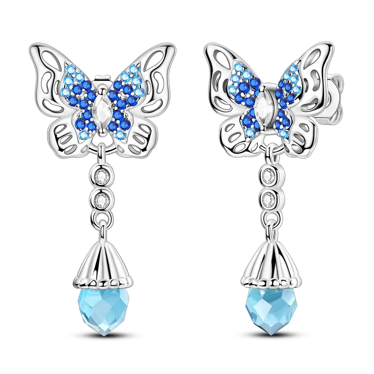 Original 925 Sterling Silver Blue Zirconium Butterfly Hoop Earrings For Women Colored Fine Jewelry Party Earrings