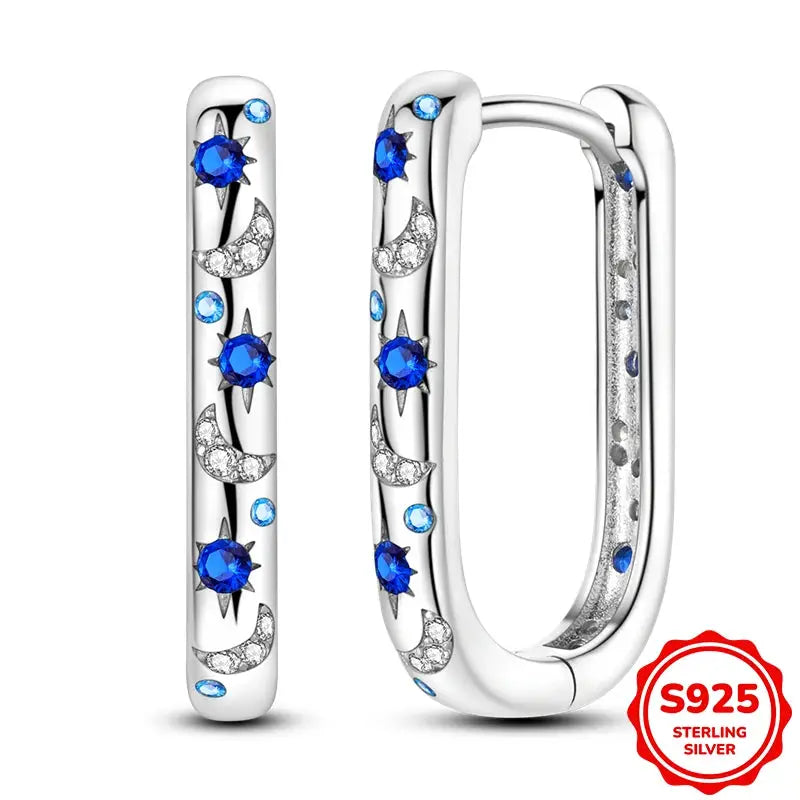 925 Sterling Silver Blue Zircon Butterfly Hoop Earrings for Women Fine Jewelry Gift