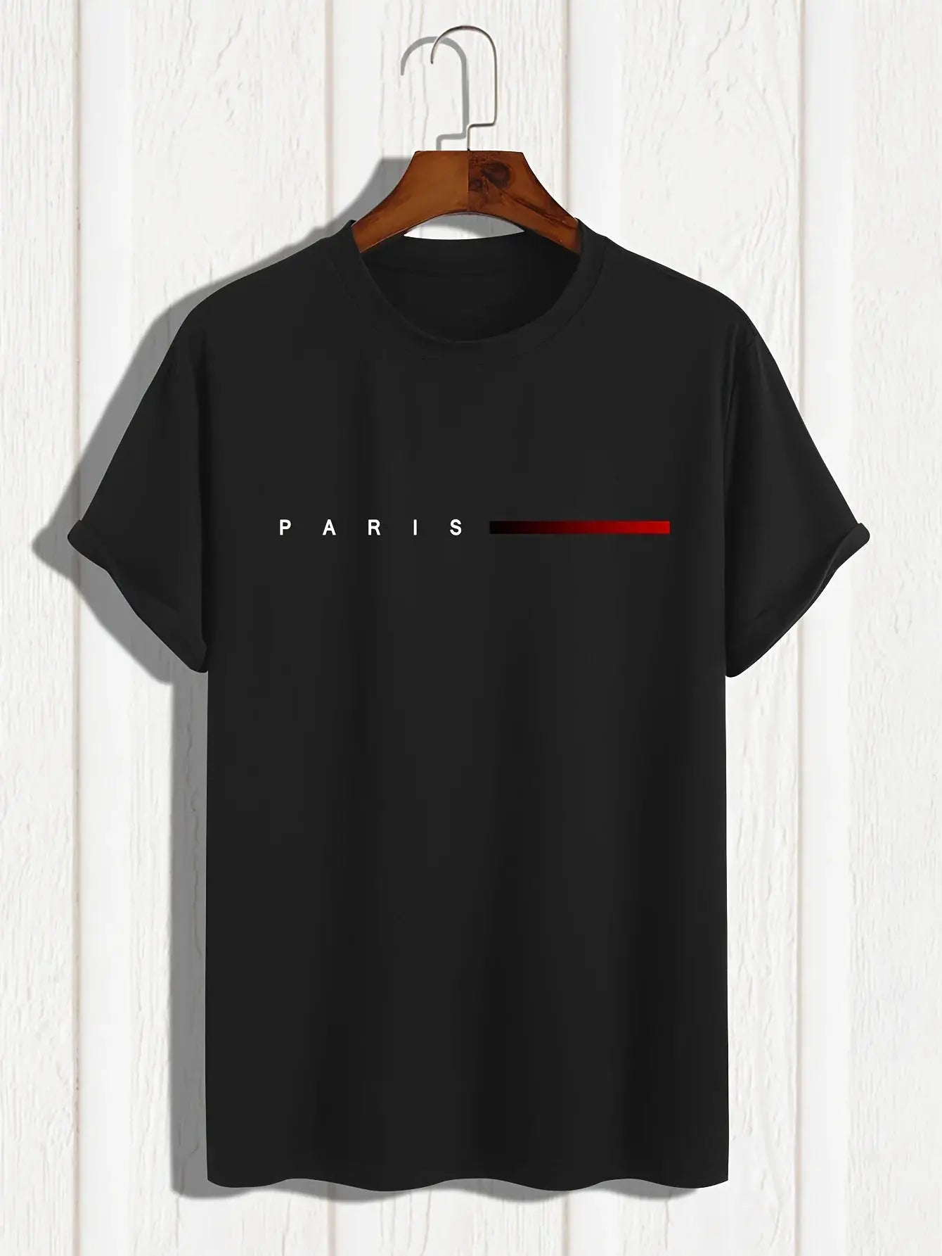 Men's 100 Percent Cotton Summer T Shirt Paris Letter Print Round Neck Short Sleeve Casual Top