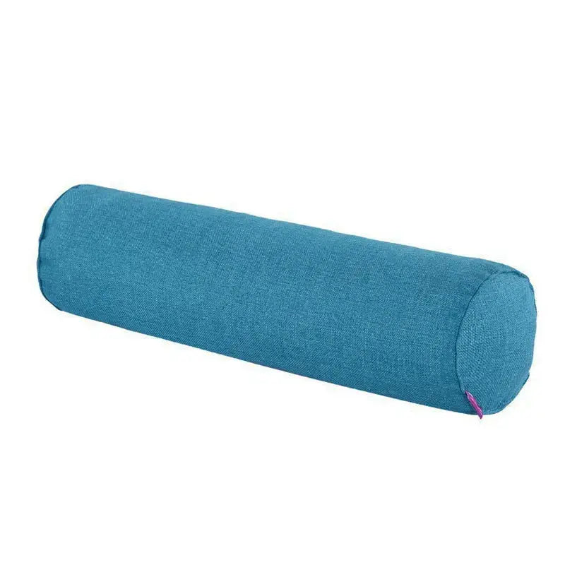 Cotton-linen cylindrical pillow case, blue, for lumbar support, no fill