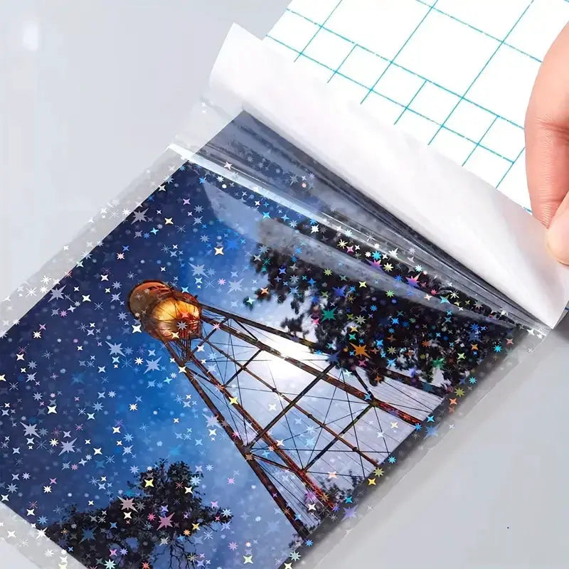 Holographic PVC sticker paper, A4, 20 sheets, rainbow, broken glass, stars, dots patterns; self-adhesive Simples Market