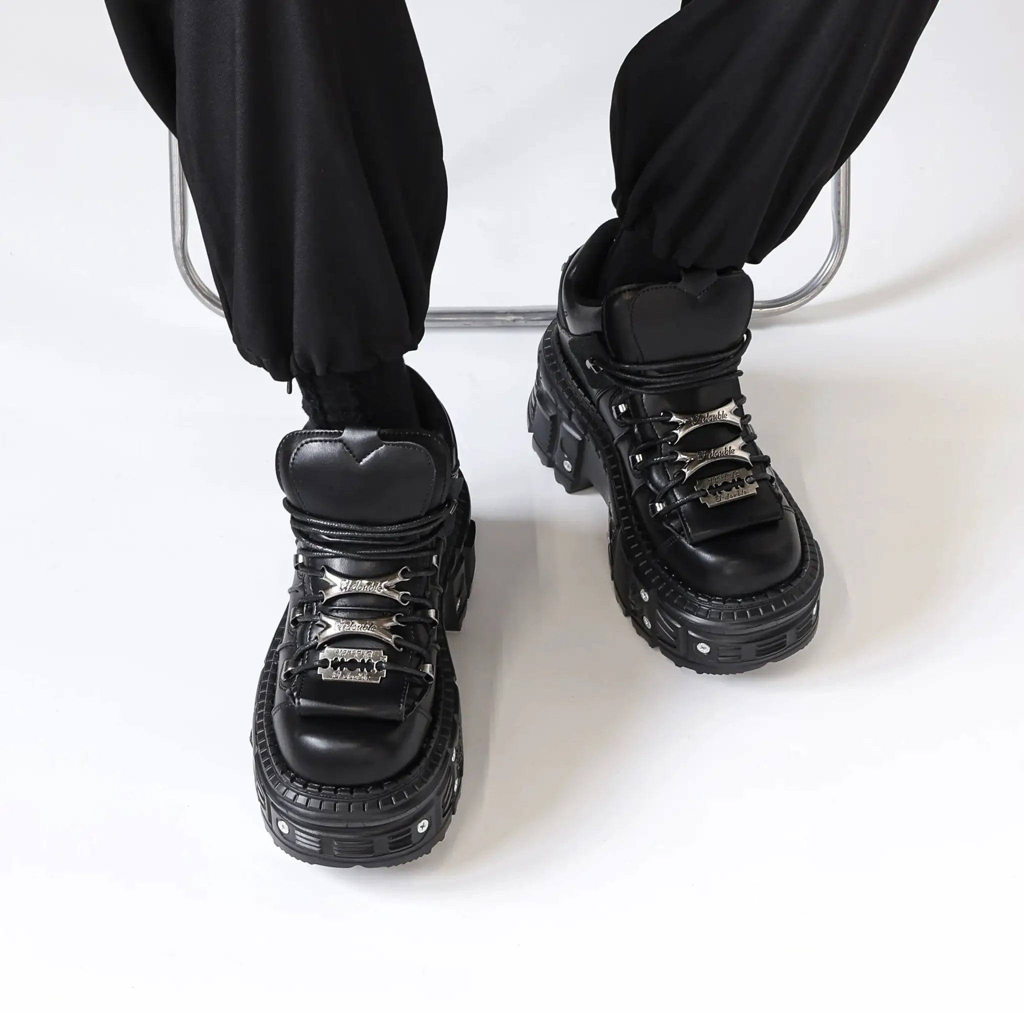 Punk Style Platform Boots For Women With 6 Cm Heel Gothic Lace Up Ankle Boots Metal Decor