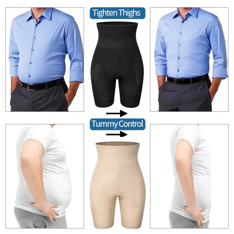 Simples Market men's tummy-control shapewear shorts; high-waist compression in black and beige (2 color options) 3XL