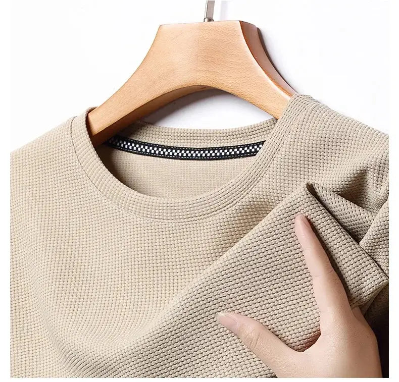 New Summer Waffle Round Neck Short Sleeve T Shirt For Men Comfortable Breathable Everyday Top