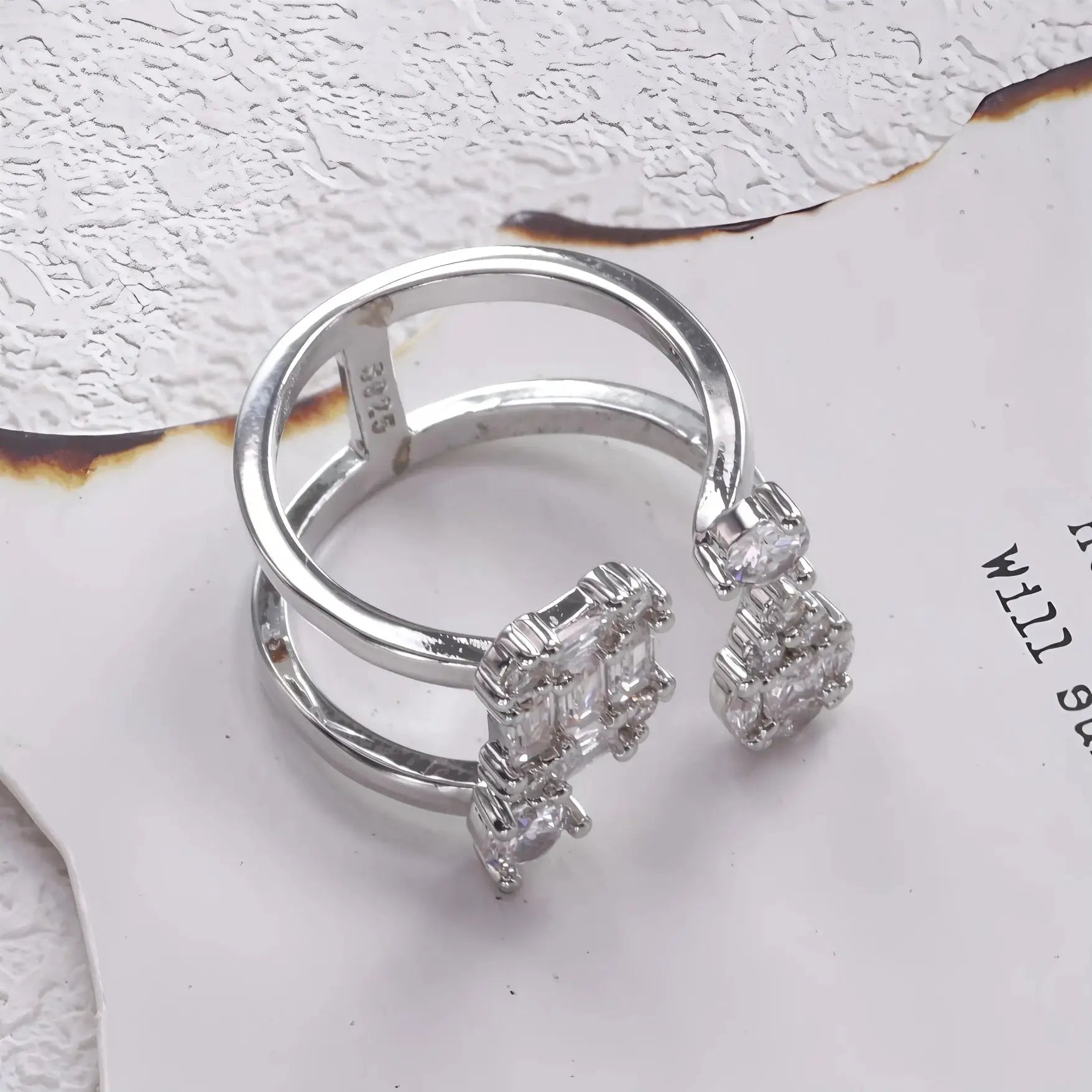 925 Sterling Silver Double Layer Water Drop Ring For Women With Square Zircon Adjustable Index Finger Jewelry Gift