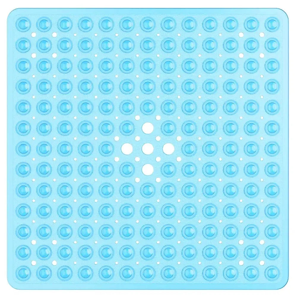 Shower mat, blue PVC with suction cups, square 53x53 cm anti-slip bath floor pad