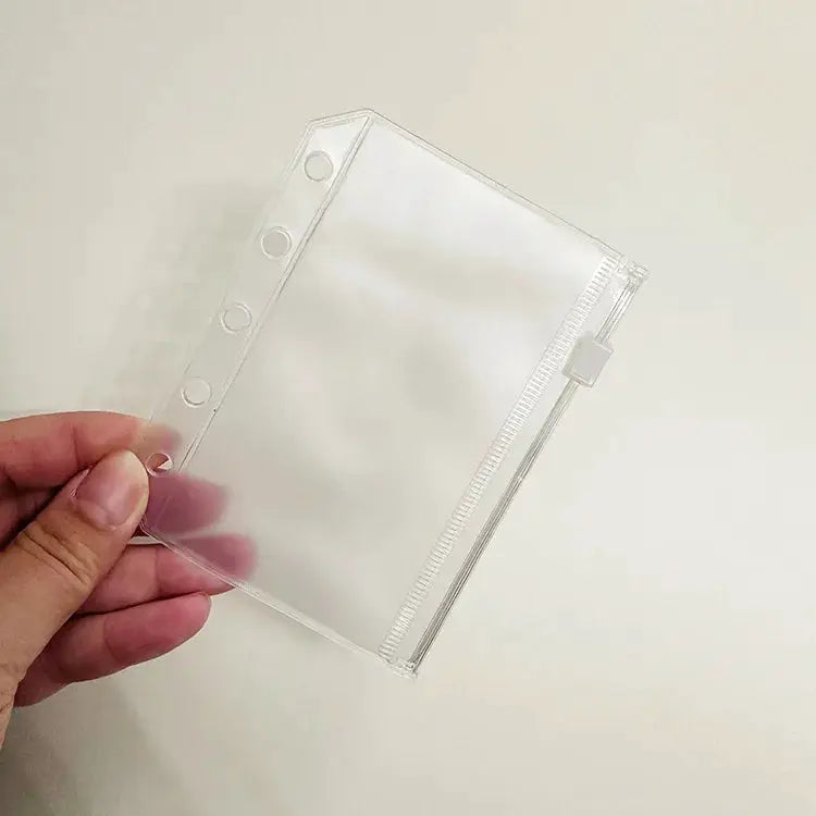 Clear PVC zipper binder pocket with 6-hole edge for 6-ring binders