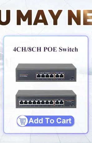 4CH/8CH POE switch, black metal housing, two stacked units with Add To Cart button