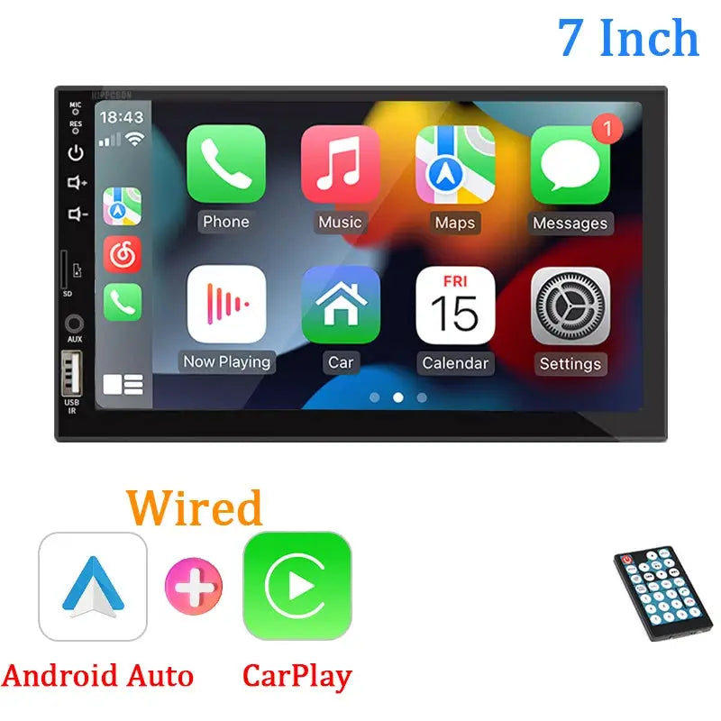 7 Inch 1 Din Car Stereo CarPlay Android Auto Bluetooth HD Touch Screen